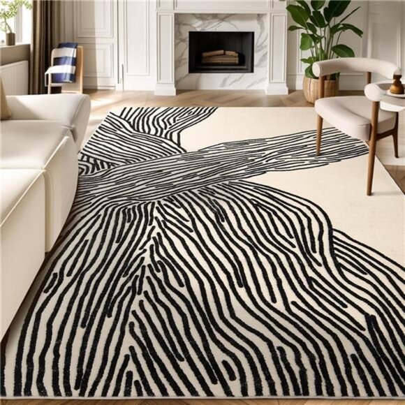 5×8 Ft Area Rugs, Abstract Washable Rug, Modern Black and White Rug - Picture 1 of 7